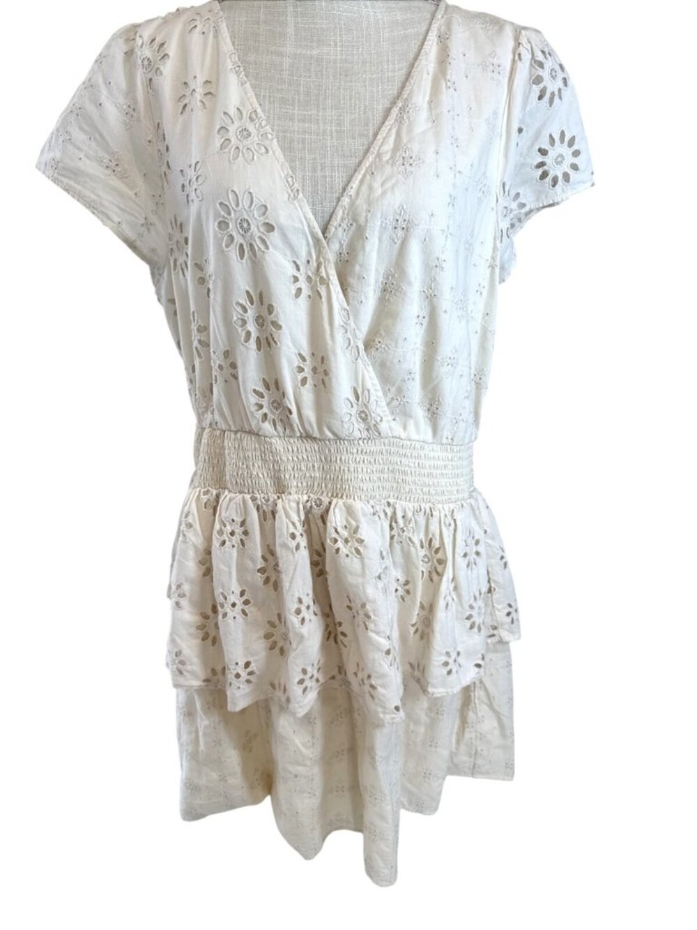American Eagle Womens  Eyelet Floral Smocked Waist Wrap Dress XL